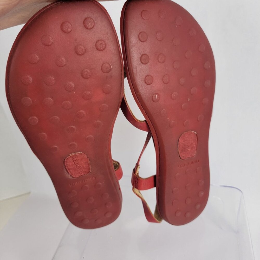 BORN Women's 8 Red Strappy Summer Sandals Flats‎ Leather Boho Casual - Picture 11 of 12